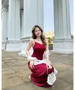 Đầm maxi 2 dây nữ dáng dài chiết eo